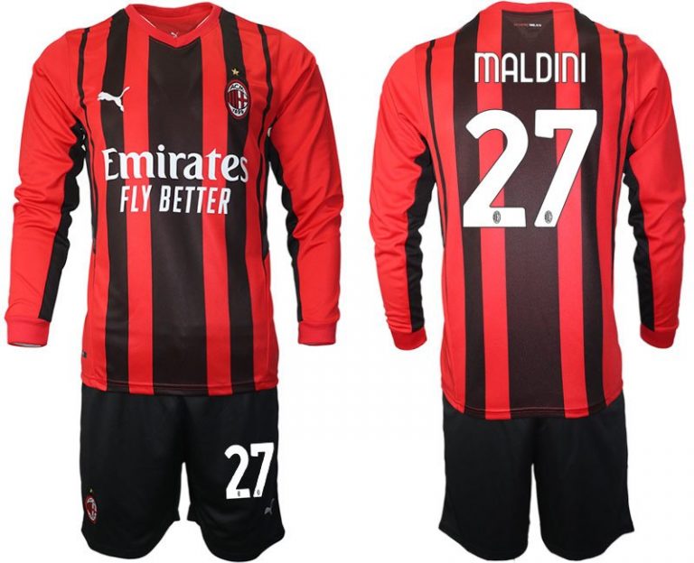 AC Milan Daniel Maldini #27 Heimtrikot 2021-22 Langarm + Kurze Hosen