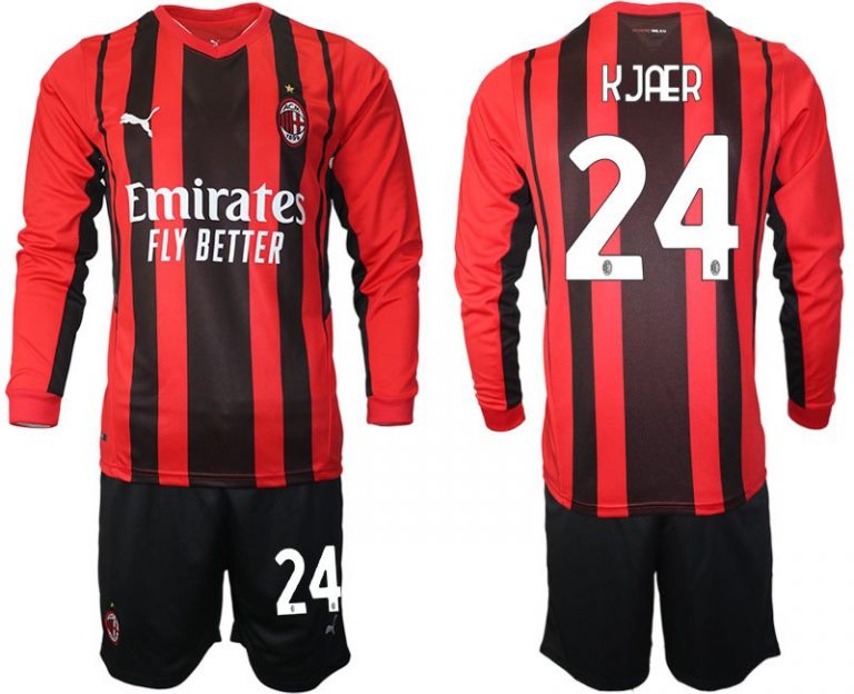 AC Milan Simon Kjaer #24 Heimtrikot 21-22 Fußball Trikot Kit Set Langarm + Kurze Hosen