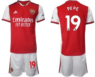 Arsenal Heimtrikot 2022 Herren Kurzarm rot mit Aufdruck PEPE 19 + Kurze Hosen