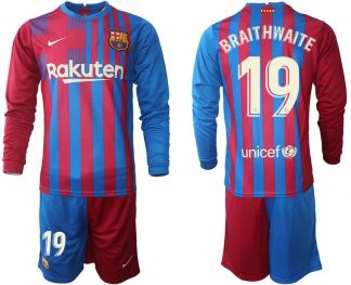 Braithwaite 19# FC Barcelona 2021-22 Heimtrikot Langarm Kit Set
