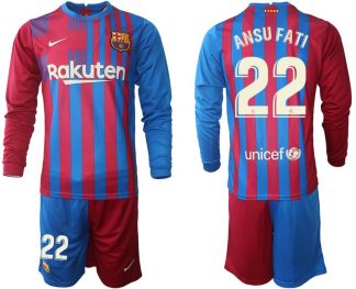 FC Barcelona Ansu Fati 22# Herren Heim Trikot Langarm + Kurze Hosen