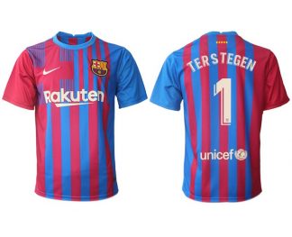 FC Barcelona Heimtrikot 2021/22 Herren Fußballtrikots blau mit Aufdruck Ter Stegen 1