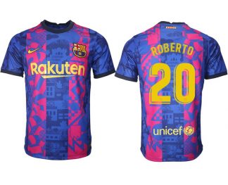 FC Barcelona Herren 3rd Trikot 2021/22 dunkelblau/gelb mit Aufdruck ROBERTO 20