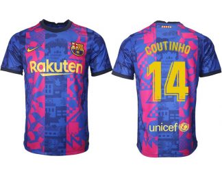 FC Barcelona Herren 3rd Trikot 2021/22 in blau mit Aufdruck Coutinho 14