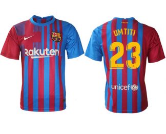 FC Barcelona Herren Fussball-Trikots 2021/22 blau/rot mit UMTITI 23 Individualdruck gelb