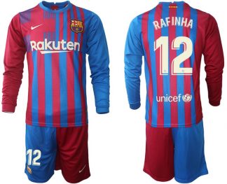 FC Barcelona Rafinha 12# Stadium Home Fußball-Trikots 21/22 Langarm + Kurze Hosen