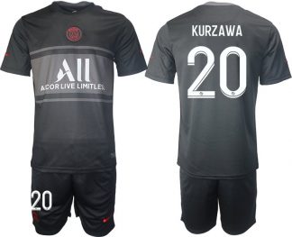 Fußball Trikotsatz PSG Ausweichtrikot 2021/2022 schwarz/grau mit Aufdruck Kurzawa 20
