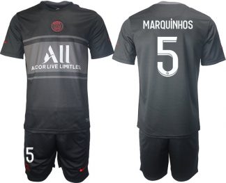 Fußball Trikotsatz PSG Ausweichtrikot 2021/2022 schwarz/grau mit Aufdruck Marquinhos 5