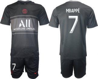 Fußball Trikotsatz PSG Ausweichtrikot 2021/2022 schwarz/grau mit Aufdruck Mbappé 7