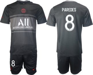Fußball Trikotsatz PSG Ausweichtrikot 2021/2022 schwarz/grau mit Aufdruck Paredes 8