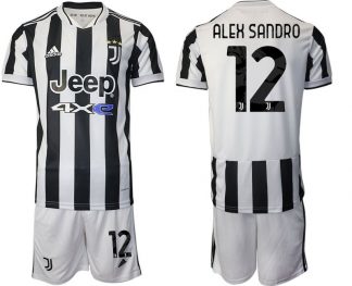 Juventus Turin Heimtrikot Set 2022 schwarz weiss mit Aufdruck Alex Sandro 12