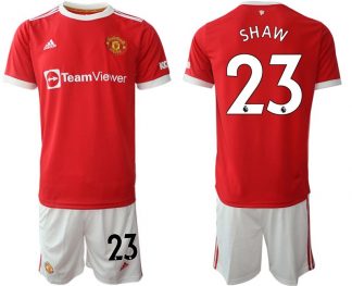 Manchester United 2022 Fußballtrikot SHAW 23 Heim Trikotsatz rot im Sale