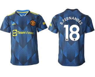 Manchester United Ausweichtrikot 2022 blau mit Aufdruck B.Fernandes 18