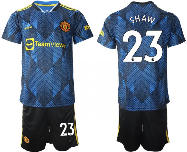 Manchester United Ausweichtrikot 2022 blau mit Aufdruck SHAW 23-1