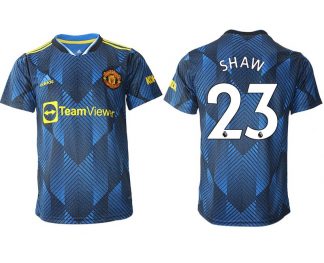 Manchester United Ausweichtrikot 2022 blau mit Aufdruck SHAW 23