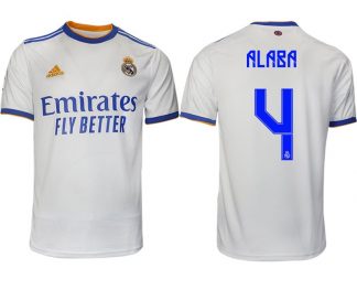 Real Madrid Heimtrikot 2022 weiß blau mit Aufdruck Alaba 4