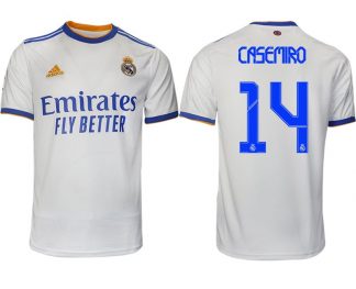 Real Madrid Heimtrikot 2022 weiß blau mit Aufdruck Casemiro 14