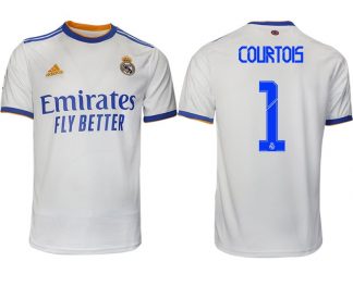 Real Madrid Heimtrikot 2022 weiß blau mit Aufdruck Courtois 1