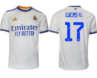Real Madrid Heimtrikot 2022 weiß blau mit Aufdruck Lucas V. 17