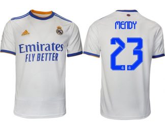 Real Madrid Heimtrikot 2022 weiß blau mit Aufdruck Mendy 23