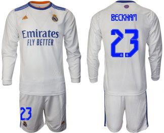Real Madrid Heimtrikot 2022 weiß Langarm Trikotsatz mit Aufdruck Beckham 23