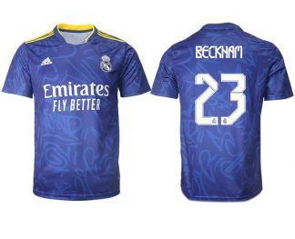 Real Madrid Herren Auswärtstrikot 2022 blau/weiß mit Aufdruck Beckham 23