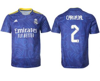 Real Madrid Herren Auswärtstrikot 2022 blau/weiß mit Aufdruck Carvajal 2