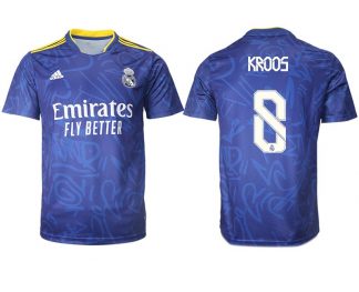 Real Madrid Herren Auswärtstrikot 2022 blau/weiß mit Aufdruck Kroos 8