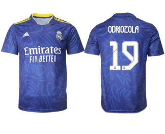 Real Madrid Herren Auswärtstrikot 2022 blau/weiß mit Aufdruck Odriozola 19