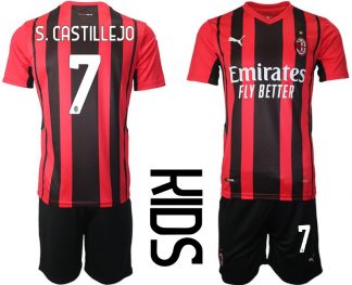 AC Milan Samu Castillejo #7 Fussballtrikot Kinder Kurzarm (+ Kurze Hosen)