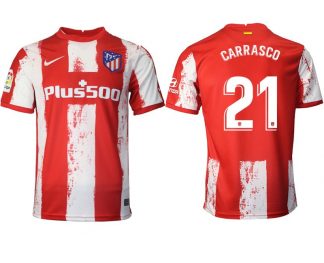 Atletico de Madrid Stadion Heimtrikot 2021-22 rot/weiß mit Aufdruck Carrasco 21