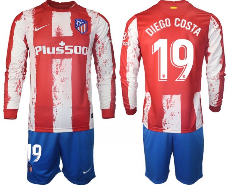 Atlético Madrid 2021/22 Heimtrikot Langarm + Kurze Hosen mit Aufdruck Diego Costa 19
