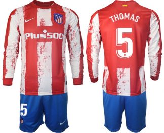 Atlético Madrid 2022 Heimtrikot Langarm + Kurze Hosen mit Aufdruck THOMAS 5