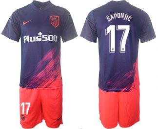 Atlético Madrid Auswärtstrikot 2021/2022 dunkelblau/pink mit Aufdruck Šaponjić 17