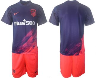 Atlético Madrid Auswärtstrikot 2021/2022 Marineblau und Pink Kurzarm + Kurze Hosen