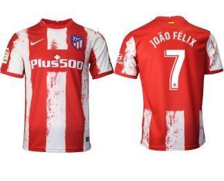 Atlético Madrid Heimtrikot 2021-22 rot/weiß mit Aufdruck João Félix 7