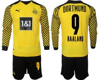 Borussia Dortmund 2022 Heimtrikot gelb-schwarz Langarm + Kurze Hosen Haaland 9