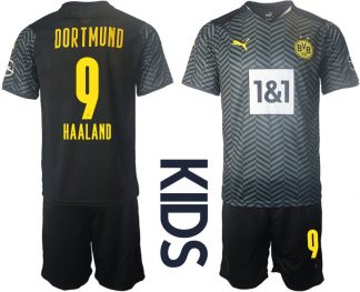 Borussia Dortmund BVB Auswärtstrikot 2022 für Kinder mit Aufdruck Haaland 9