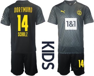 Borussia Dortmund BVB Auswärtstrikot 2022 für Kinder mit Aufdruck Schulz 14