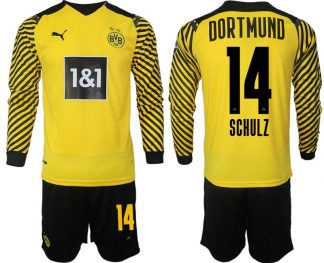 Borussia Dortmund Heimtrikot 2022 gelb-schwarz Langarm + Kurze Hosen Schulz 14