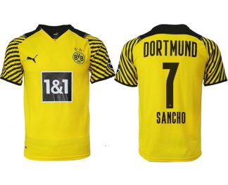 BVB Borussia Dortmund Schwarzgelbes Heimtrikot für die Saison 2022 mit Aufdruck Sancho 7