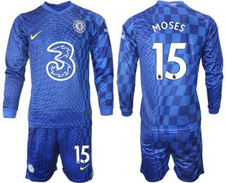 Chelsea FC Heimtrikot 2022 blau Langarm + Kurze Hosen mit Aufdruck Moses 15