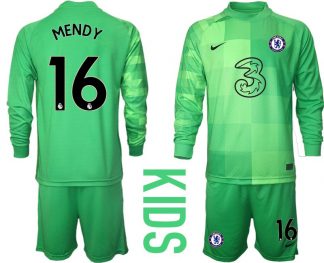 Chelsea FC Torwarttrikot 2021/22 Kinder Trikotsatz Langarm grün mit Aufdruck Mendy 16