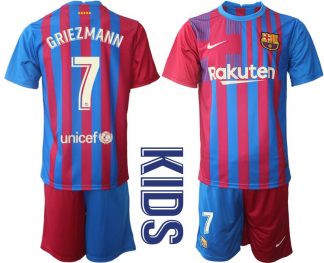 FC Barcelona 2021/22 Heim Trikotsatz blau rot für Kinder mit Aufdruck Griezmann 7