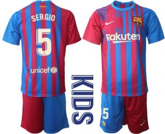 FC Barcelona 2021/22 Heimtrikot blau rot für Kinder mit Aufdruck Sergio 5
