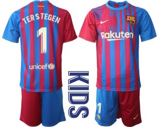 FC Barcelona 2021/22 Heimtrikot blau rot für Kinder mit Aufdruck Ter Stegen 1