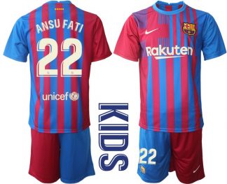 FC Barcelona 2021-22 Kinder Heimtrikot Blau Rot mit Aufdruck ANSU FATI 22