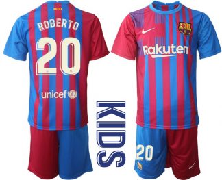 FC Barcelona 2021-22 Kinder Heimtrikot Blau Rot mit Aufdruck ROBERTO 20