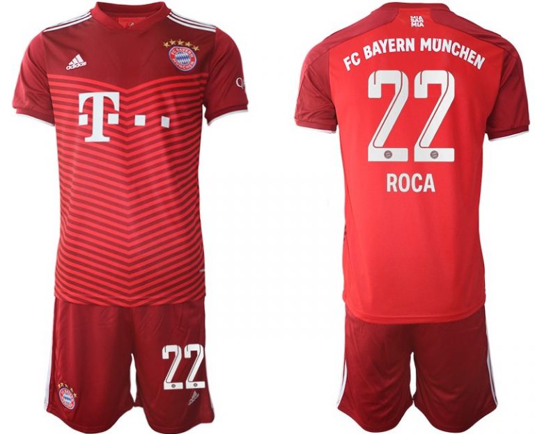FC Bayern München Heimtrikot 2021-22 Trikotsatz Kurzarm + Kurze Hosen mit Aufdruck ROCA 22