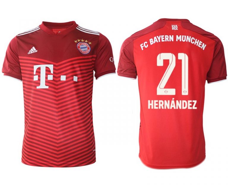FC Bayern München Saison 2021/22 Heimtrikot rot mit Aufdruck Hernandez 21